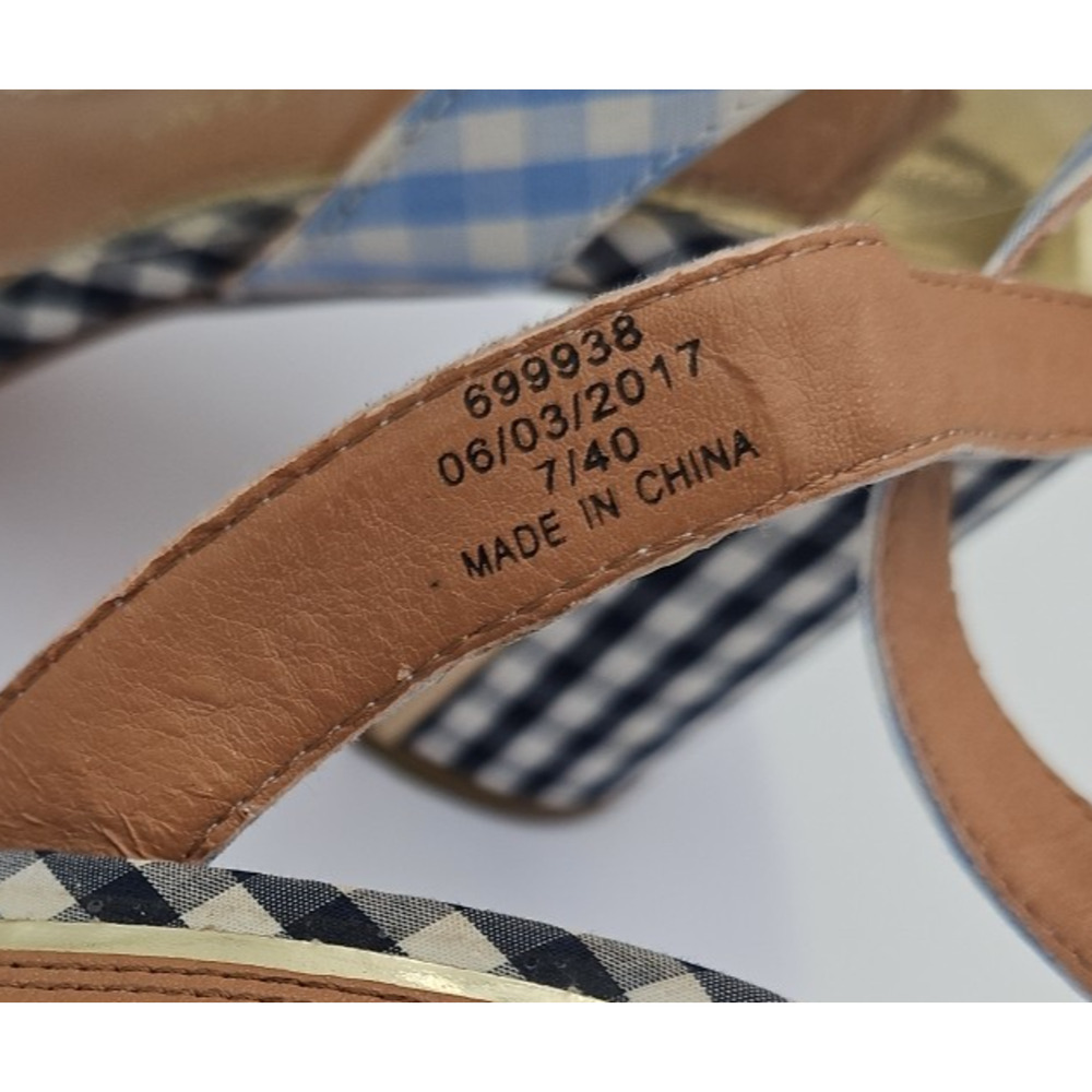 River Island Lt &‎ Dk Blue Gingham Strappy Sandal 4 inch Heels Womens Sz 7 *EUC* - Picture 14 of 16